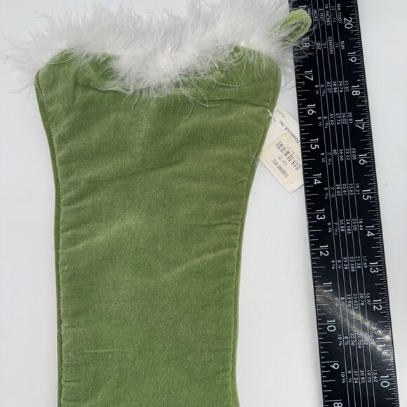 Peking Handicraft Needlepoint Christmas Stocking Wool Red Green Balls Faux Fir - Picture 5 of 8